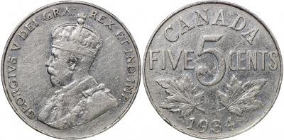 Канада. Монета 5 центов. 1934 (KM#29. XF)