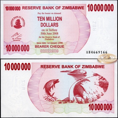 Зимбабве. 10000000 долларов (Unc) 2008