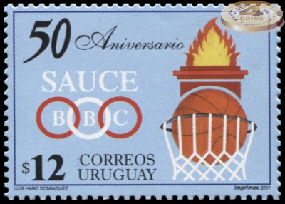 Уругвай. 2001. 50 лет баскетбольному клубу Саусе - SAUCE BBC (Почтовая марка. MNH OG)