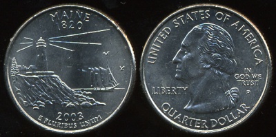 США. Квотер (25 центов). 2003.P (Unc) Майн