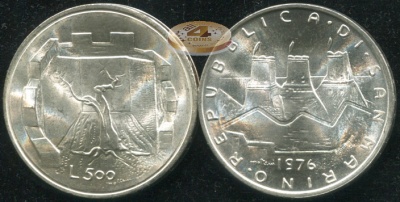 Сан-Марино. 500 лир. 1976 (Unc. Серебро)