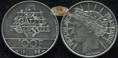 Франция. 100 франков. 1988 (Unc. Серебро)