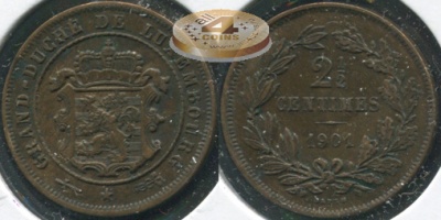 Люксембург. 2 1/2 центима. 1901 (XF+)