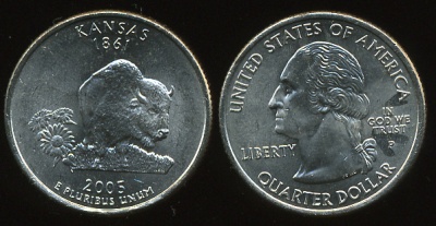 США. Квотер (25 центов). 2005.P (Unc) Канзас