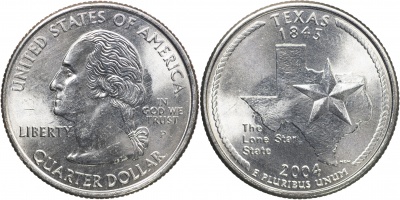 США. Монета 25 центов [Квотер]. 2004.P (KM#357. Unc) Техас