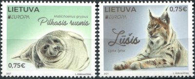 Литва. 2021. Вымирающие виды животных (Серия Почтовых марок. MNH OG)