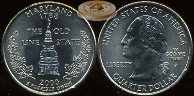 США. Квотер (25 центов). 2000.P (Unc) Мэриленд