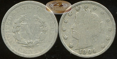 США. 5 центов. 1904 (aG)