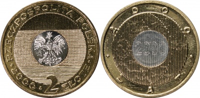Польша. Монета 2 злотых. 2000 (KM#Y.374. Unc. Биметалл) 2000 год. Миллениум