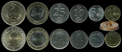 Турция. Набор №1 (6 монет. 2 биметалла) 2005-08