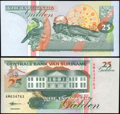 Суринам. 25 гульденов (Unc) 1998