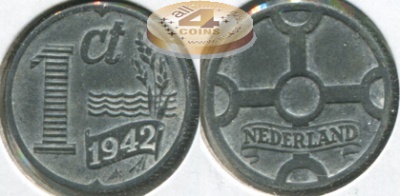 Нидерланды. 1 цент. 1942 (Unc)