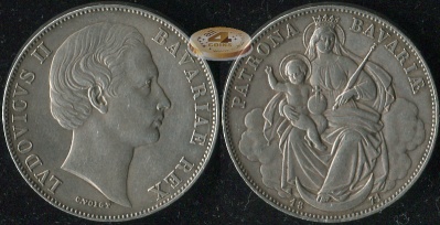Германия (Бавария). 1 ферайнталер. 1871 (XF/XF+. Серебро)