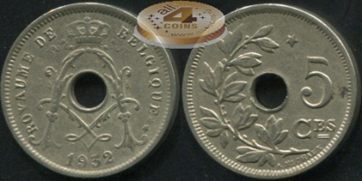 Бельгия. 5 центимов. 1932 (VF)