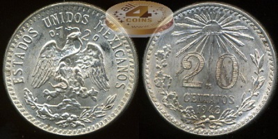 Мексика. 20 центаво. 1942 (XF. Серебро)