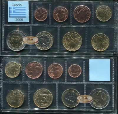 Греция. Набор евро (8 монет. 2 биметалла) 2009