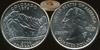 США. Монета 25 центов [Квотер]. 2006.D (KM#384. Unc) Колорадо