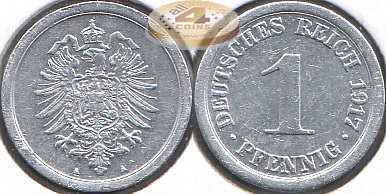 Германия (Кайзер Райх). 1 пфенниг. 1917 A  (aUnc)