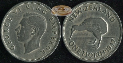 Новая Зеландия. 1 флорин. 1947 (VF)