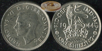 Великобритания. 1 шиллинг. 1944 (Unc. Серебро)
