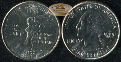 США. Квотер (25 центов). 2000.P (Unc) Нью-Гэмпшир