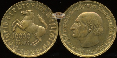 Германия (Вестфален). 10000 марок (нотгельд). 1923 (aUnc. Позолота)