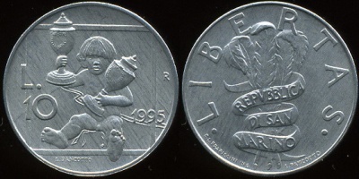 Сан-Марино. 10 лир. 1995 (Unc)