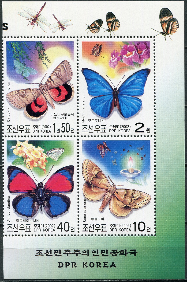КНДР. 2002. Бабочки (I) (Квартблок. MNH OG)