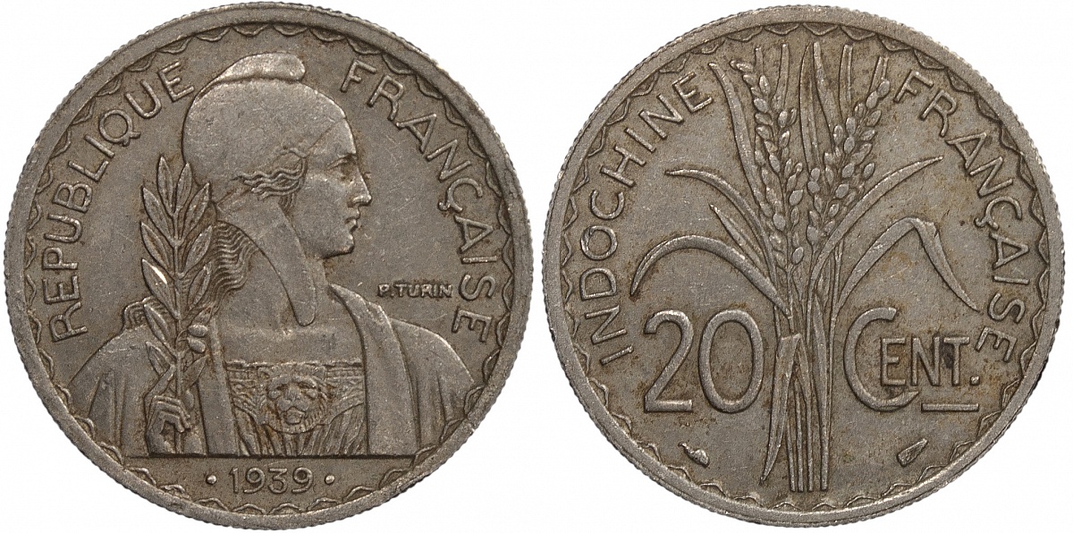 Французский Индокитай. 20 центов. 1939.(a) (aUnc)