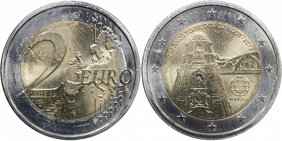Португалия Монета 2 евро. 2013 (Unc. Биметалл) 250 лет церкви Клеригуш. г.Порту