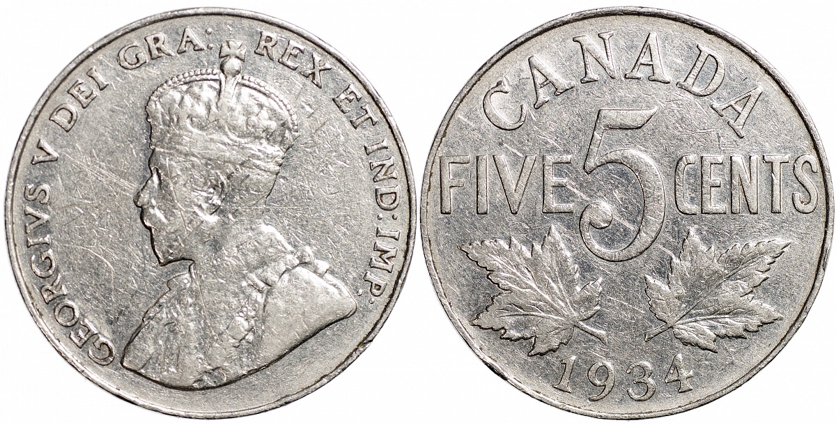 Канада. Монета 5 центов. 1934 (KM#29. XF)