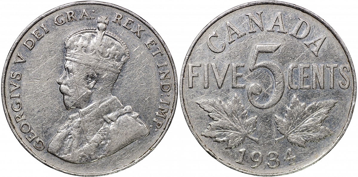 Канада. Монета 5 центов. 1934 (KM#29. XF)