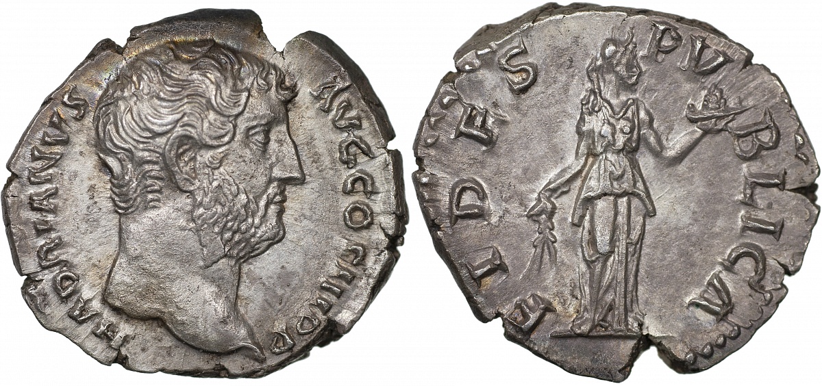 Римская империя. Адриан. Денарий. aUnc серебро. 134-138 Рим
