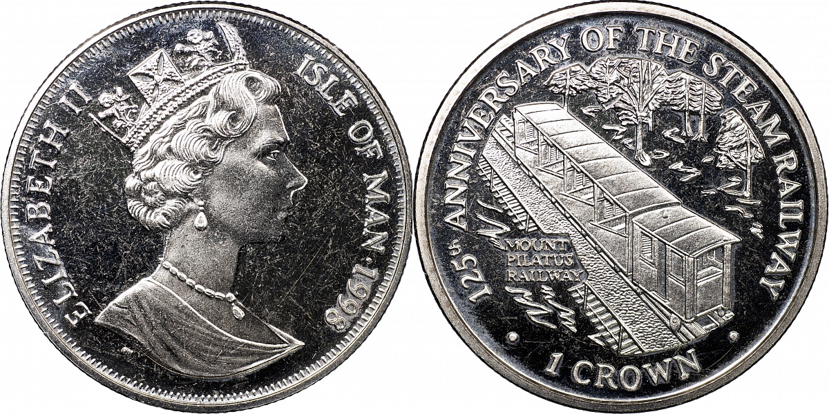 Остров Мэн. Монета 1 крона. 1998 (KM#878. Unc) Железная дорога горы Пилатус (Пилатусбан)