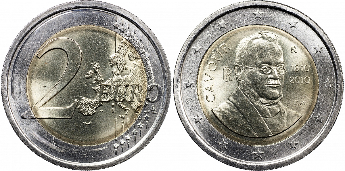 Италия Монета 2 евро. 2010 (Unc. Биметалл) 200 лет со дня рождения Камилло Бенcо ди Кавура