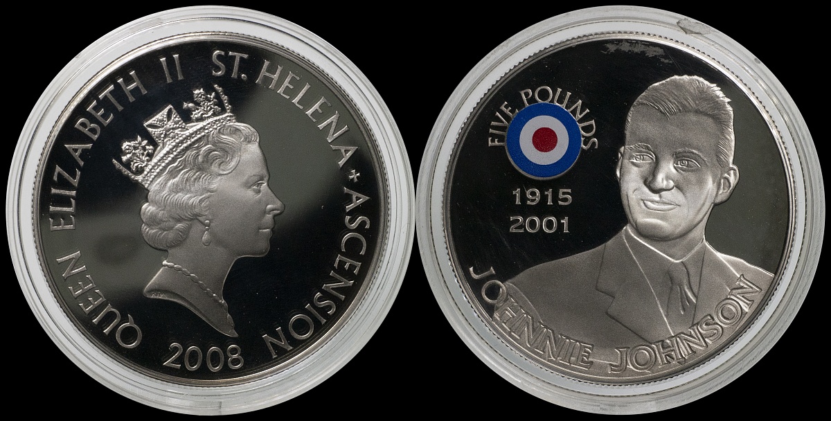 Остров Святой Елены. Монета 5 фунтов. 2008 (KM#31. Proof. Серебро. Капсула. Эмаль) Джонни Джонсон