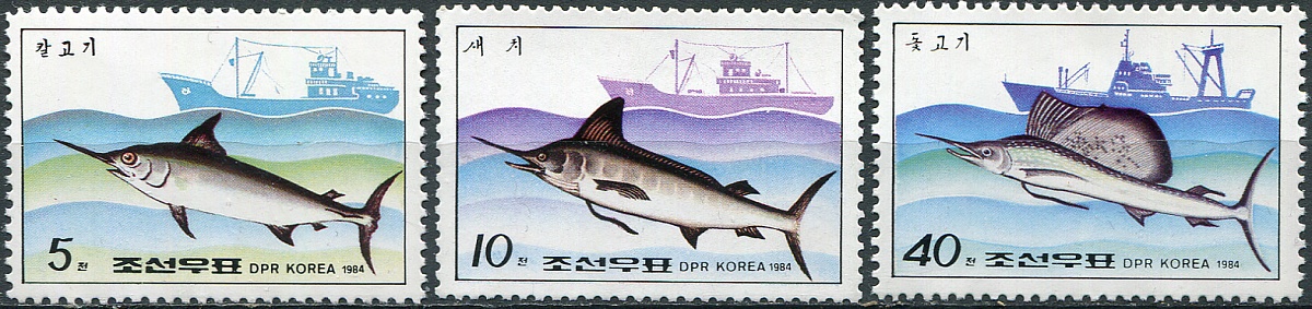 КНДР. 1984. Рыба и рыболовные суда (Серия Почтовых марок. MNH OG)